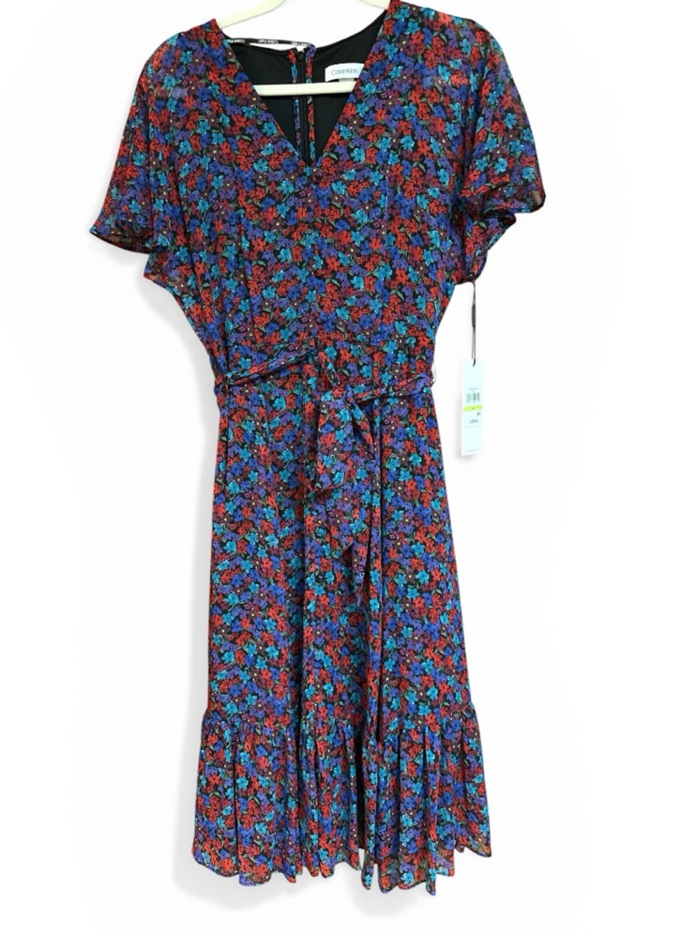 Calvin Klein Flutter Sleeve Midi Ditsy Floral Dress NWT Size 4 - Picture 2 of 9